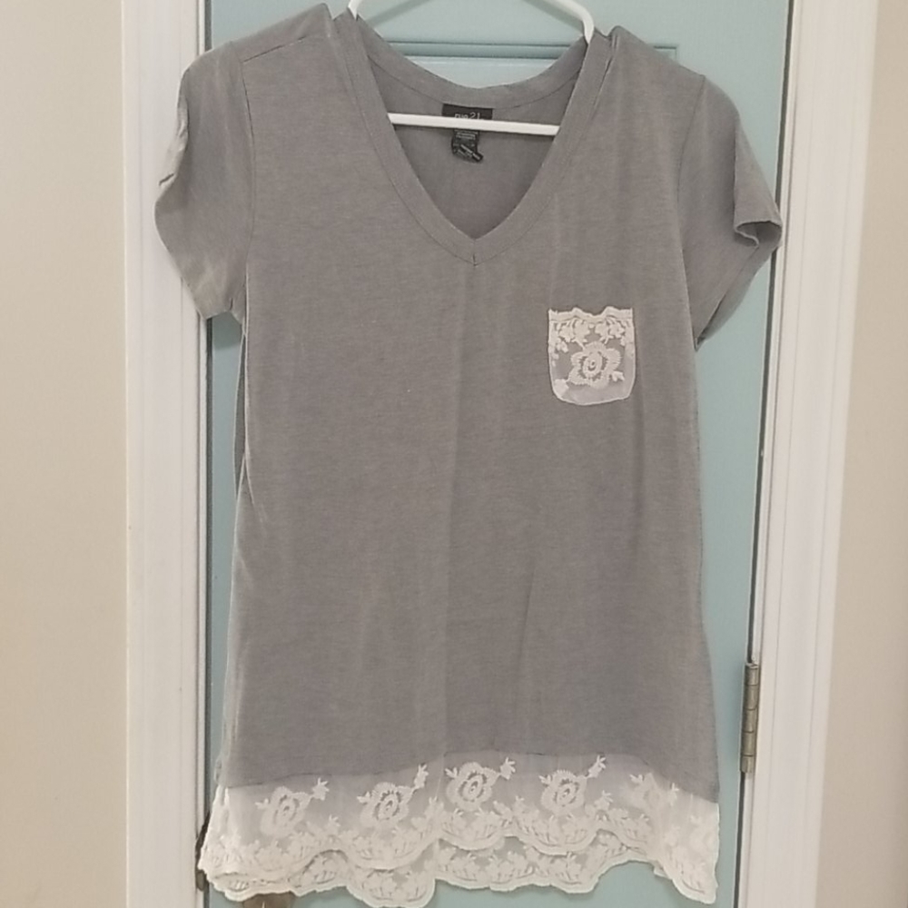 Grey lace bottom Top Large